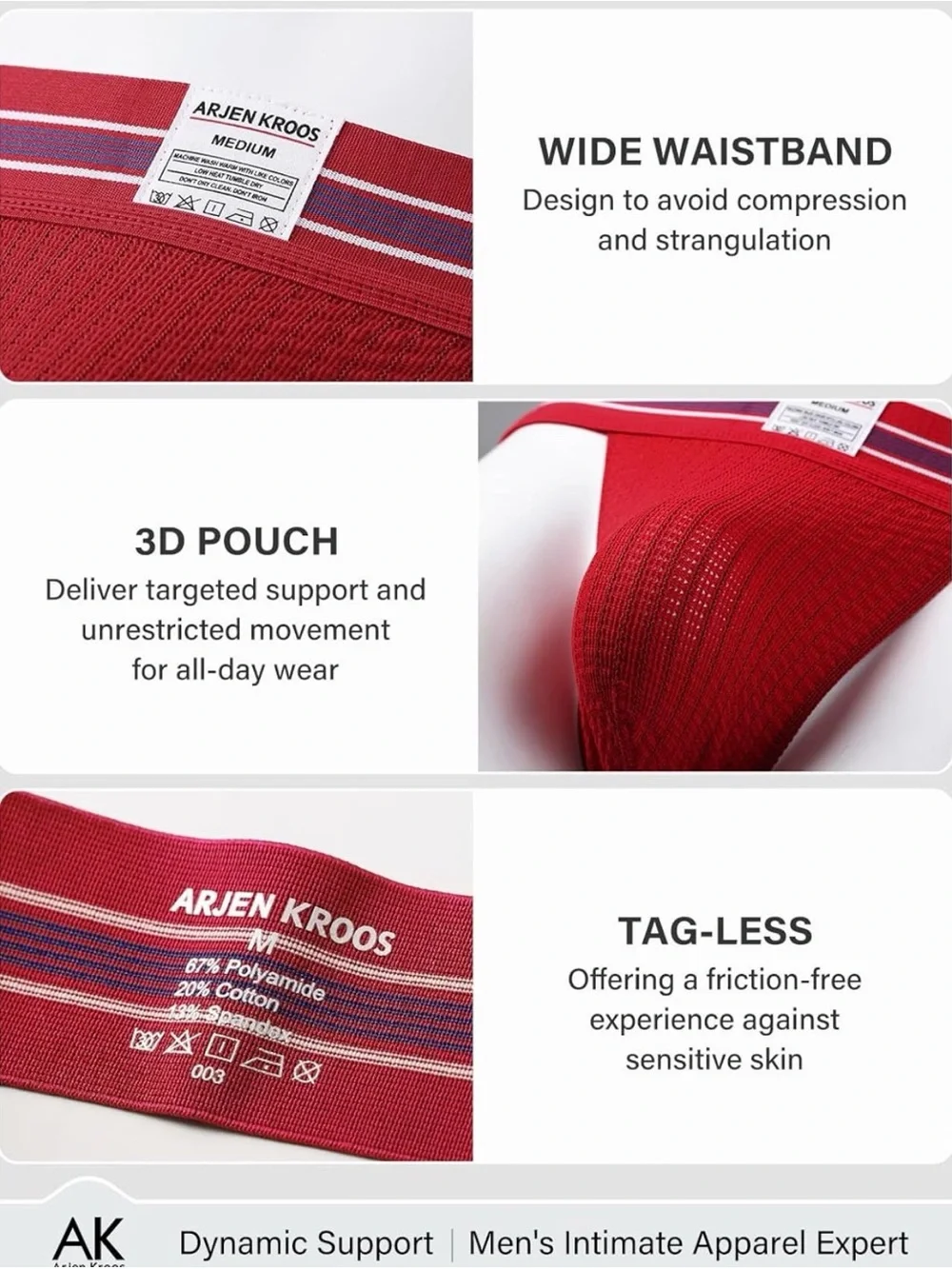 Arjen Kross Red Men's Jockstrap with Striped Waistband - Picture 4 of 6